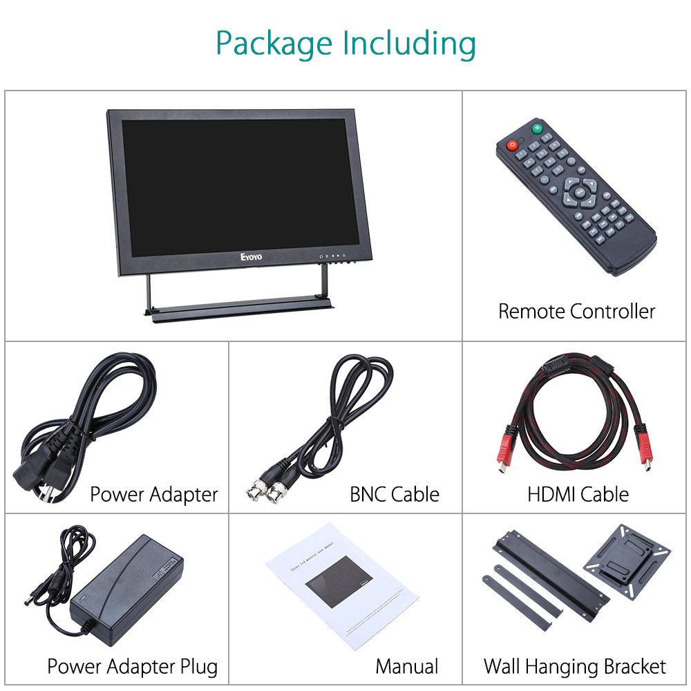 Eyoyo 13inch HDMI IPS Monitor 1920x1080 IPS-LCD Screen Display with BNC/VGA/AV Output,For CCTV DVD PC Laptop DVR CCD Camera