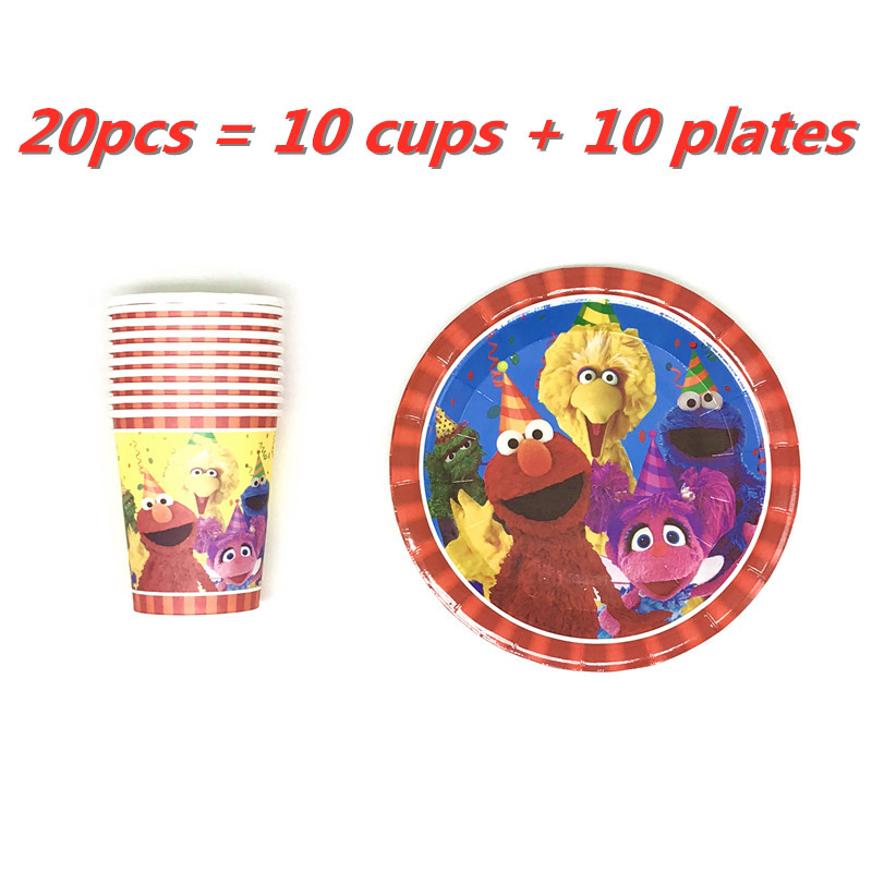 20/40 Sesame Street Elmo Cartoon theme Kids Birthday Party Decoration Set Party Supplies Baby Birthday Pack Event Party Supplies