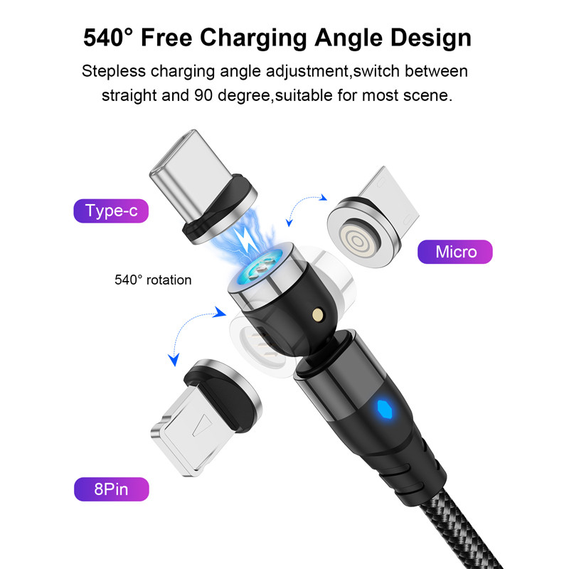 lovebay 540 Rotate 3A Magnetic Cable Mobile Phone Charging Cables Micro USB Cable USBC Type C Charger For iPhone 12 Charge Wire