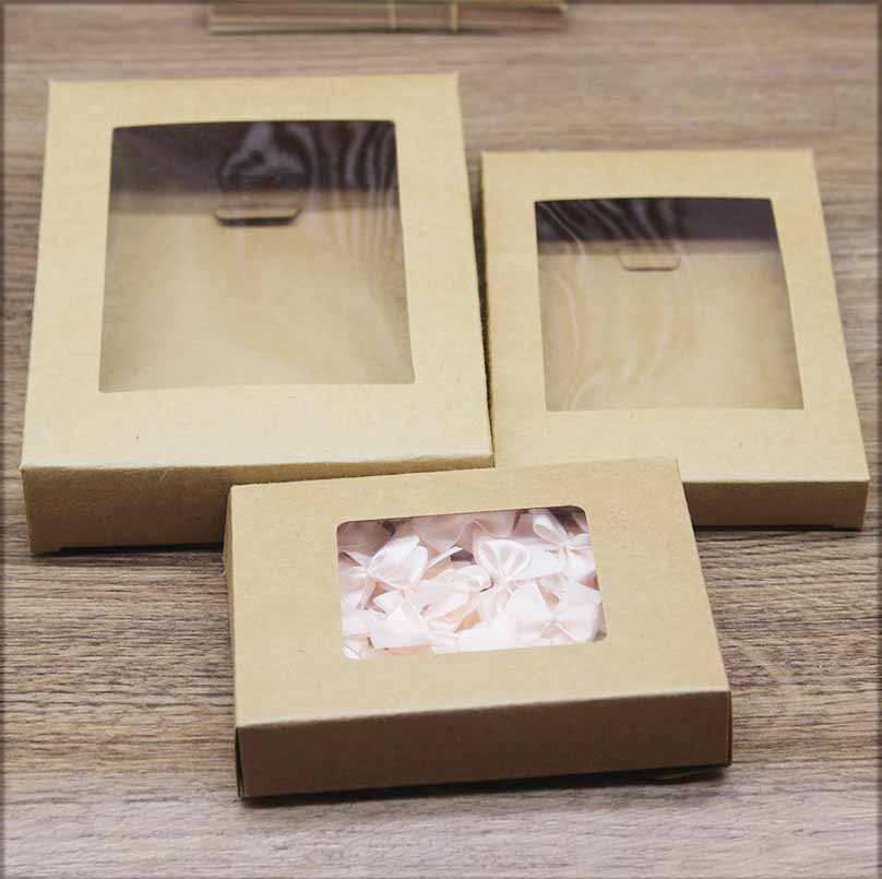 20pcs DIY paper box with window white/black/kraft paper Gift box Packaging For Wedding home party packaging box