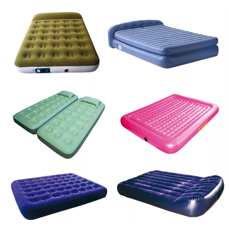 OEM Durable PVC Flocked Single Air Mattress inflatable Airbed With Built-In Electric Pump PVC double bed queen size bed
