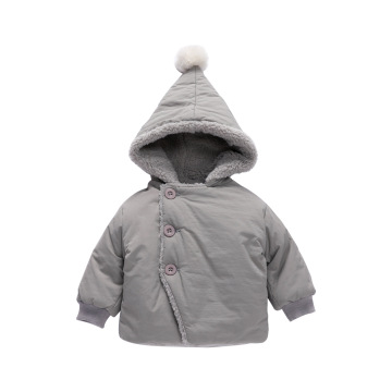 Baby Boy Winter Hooded Coat With Cute Round Ball 2020 Fashion Plus Velvet Warm Cotton Clothes For Toddler Girls Solid Jacket