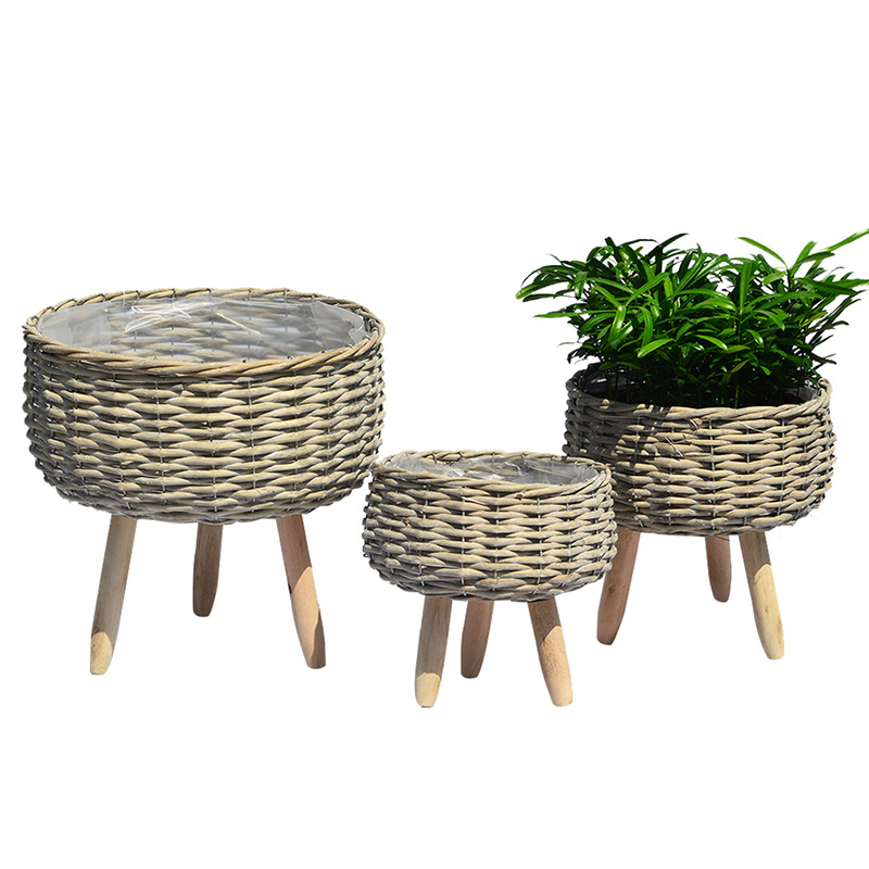 Nordic hand-made creative rattan woven straw flowerpot Flower basket Furniture balcony living room accessories plant pot tray