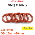 10pcs Red VMQ Silicone Ring Gasket CS 4mm OD 15 ~ 80mm Silicon O Ring Gasket Food Grade Rubber o-ring vmq assortment hvac tools