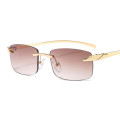 Vintage Unique Cheetah Rimless Rectangle Sunglasses Women Candy Colors Clear Lens Eyewear Brand Designer Men Sun Glasses