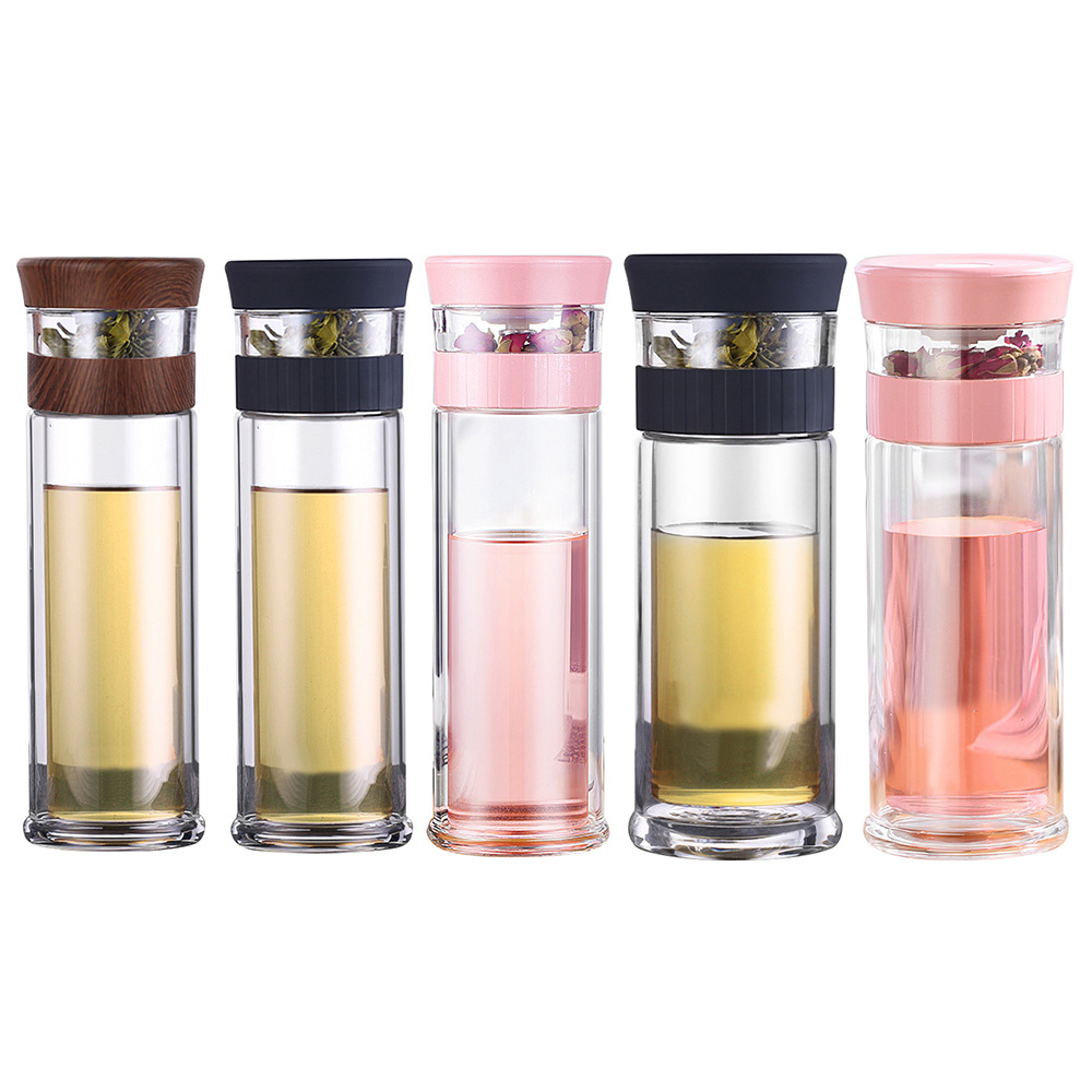 Water Bottle Glass Water Bottle Stainless Steel Double Wall Glass Tea Infuser Filter Camping Nature Hiking Cup Outdoor Supplies
