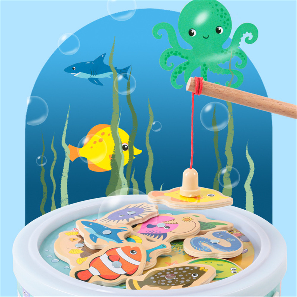 Outdoor Indoor Funny Fishing Toy Kids Play Game Wooden Fishes Toys Montessori Magnetic Fishing Toy Sea Animal Learning Toys