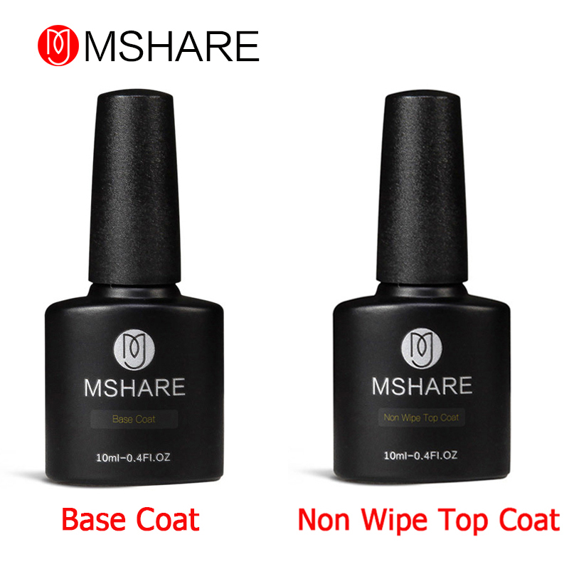 MSHARE 10ML 2pcs No Wipe Cleaning Top Coat +Base Coat Gel Nail Polish Long Lasting Gel Varnish UV LED Nail Gel Lacquer