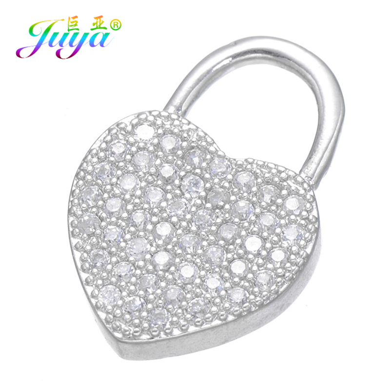 Juya 100% Handmade Zircon Insert Jewelry Findings Gold Heart Locket Connectors Accessoris For Women Jewelry Making