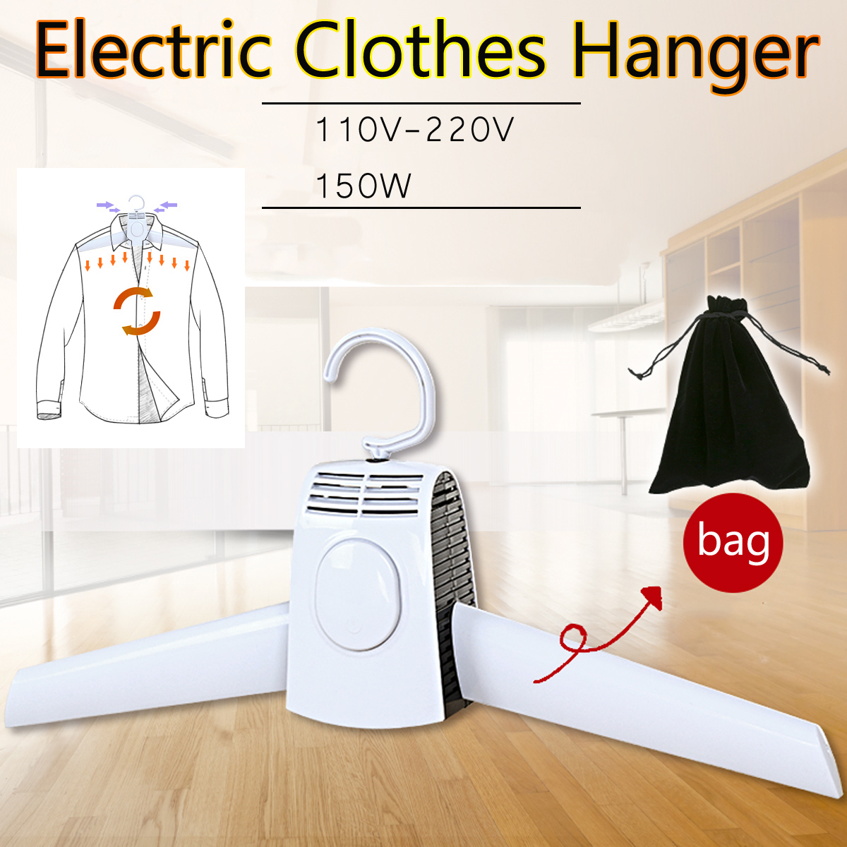 220V 50W Portable Clothes Dryer Foldable Laundry Dryer Smart Shoes Dryer Coat Clothes Electric Rack Hanger for Home Travel