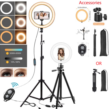 10in LED Selfie Ring Light Photography RingLight Phone Stand Holder Tripod Circle Fill Light Dimmable Lamp Trepied Makeup