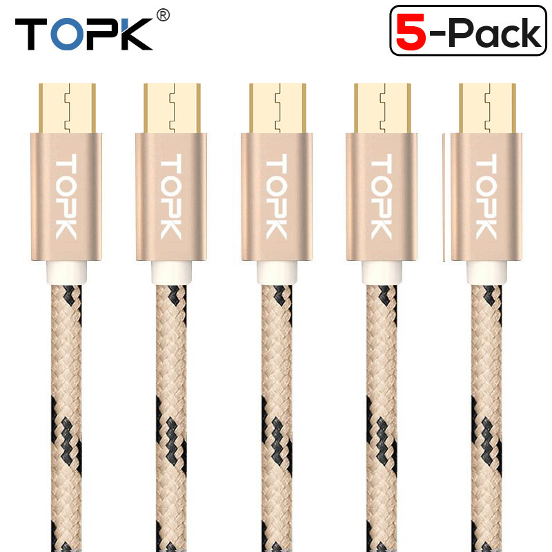 [5-Pack] TOPK 2A Micro USB Cable Mobile Phone Data Sync Cable For Xiaomi Samsung Huawei Micro usb Port Charger Cable
