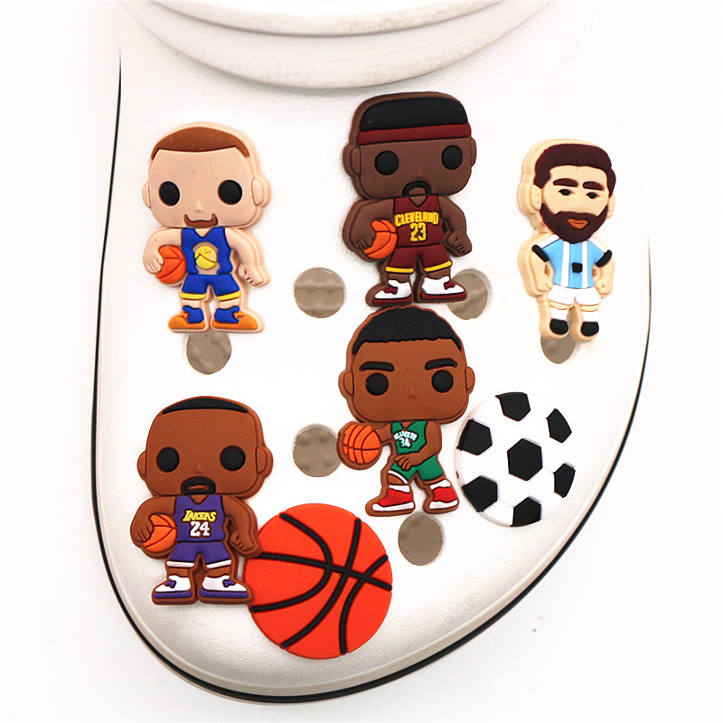 Free Shipping 1pcs Player Style PVC Shoe Charms Decoration Basketball football Shoe Accessories fit croc jibz Kid's Party X-mas