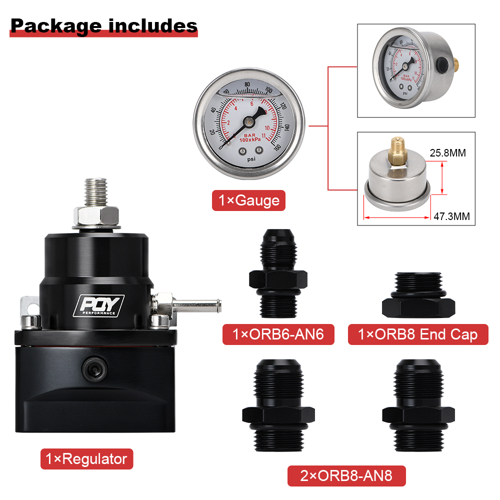 FREE SHIPPING - AN8 high EFI pressure fuel regulator w/ boost -8AN 8/8/6 PQY Fuel Pressure Regulator with gauge JR7855