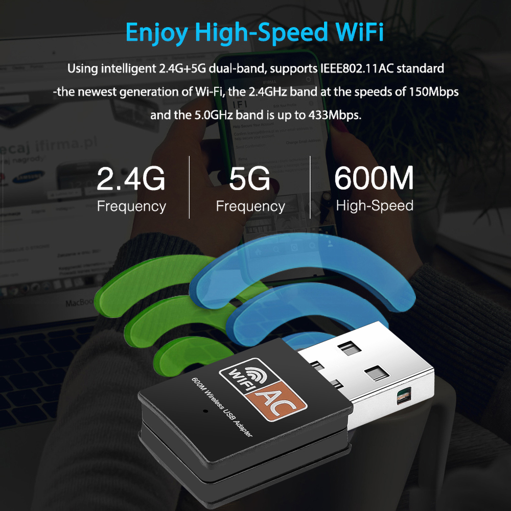 kebidu Wireless USB WiFi Adapter Dual Band 2.4&5.8Ghz 802.11ac 600Mbps wi fi Antenna PC Network Card usb Lan Ethernet Receiver