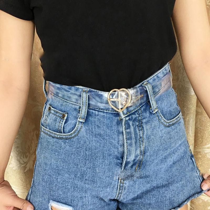 Heart Belts Resin Cute Round Square Transparent Belt Jeans Dress Waist Strap Pin Buckle Harajuku Ladies PVC Clear Belt for Women