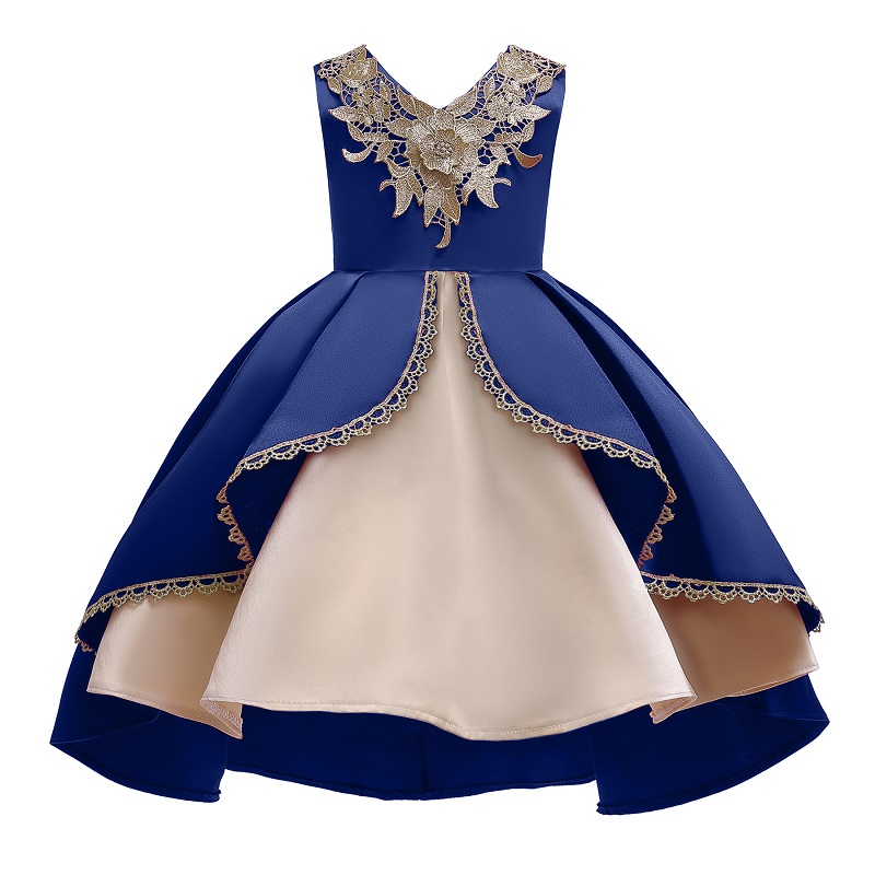New Baby Girl applique Silk Princess Dress for Wedding party Kids Dresses for Toddler Girl Children Fashion Christmas Clothing