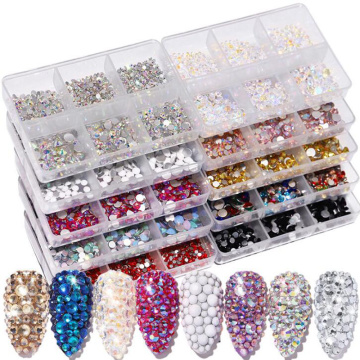 SS6,SS8,SS10,SS12,SS16,SS20 1Box 6Size Glass Nail Rhinestone Clear Flat Bottom Fancy Crystals Nail Art 3D Decoration Strass Gem