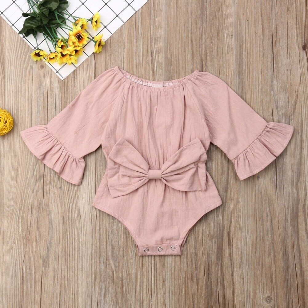 2019 Baby Summer Clothing Newborn Infant Baby Girl Bowknot Bodysuits Clothes Flare Long Sleeve Jumpsuit Bow Outfit Playsuits