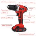 48V 25+3 Torque Impact Drill 3 in 1 Cordless Screwdriver Impact Electric Drill Power Tools 6000mAh Lithium-Ion Battery Drill Bit