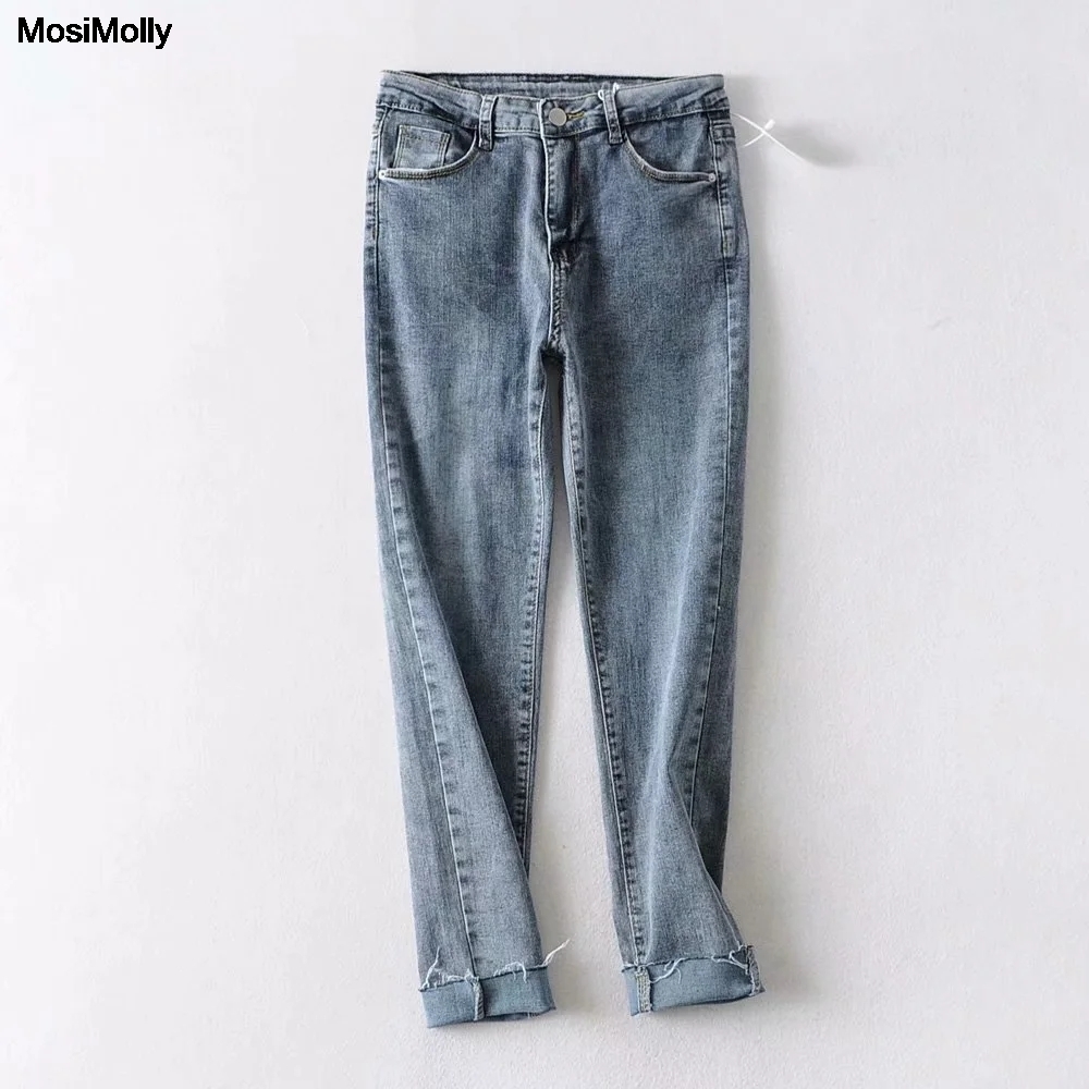 MosiMolly 2020 Trendy Empire Waist skinny jeans denim pants women ripped pencil jeans bottom all match slim jeans High Elastic