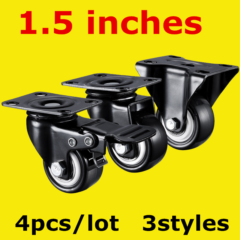 4pcs 1.5 inches 41mm Heavy Duty 180kg Black Swivel Castor Wheels Trolley Furniture Caster Rubber