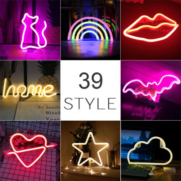 Wholesale 39 Styles Led Neon Light Colorful Rainbow Neon Sign for Room Home Party Wedding Decoration Xmas Gift Neon Lamp