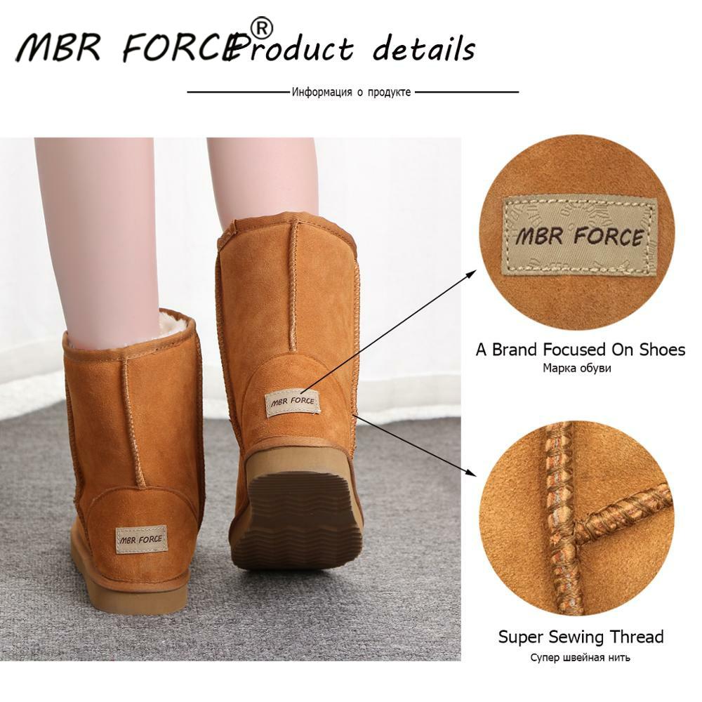 MBR FORC Classic waterproof genuine cowhide leather snow boots Wool Women Boots Warm winter shoes for women large US 3-13