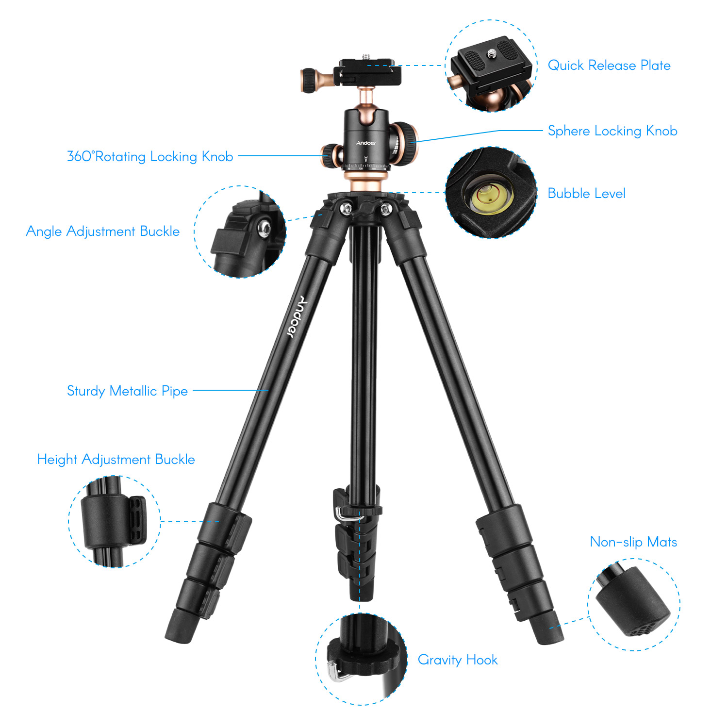 Andoer Q160SA Camera Tripod Complete Tripods Portable Travel Tripod for DSLR Digital Cameras Camcorder Mini Projector