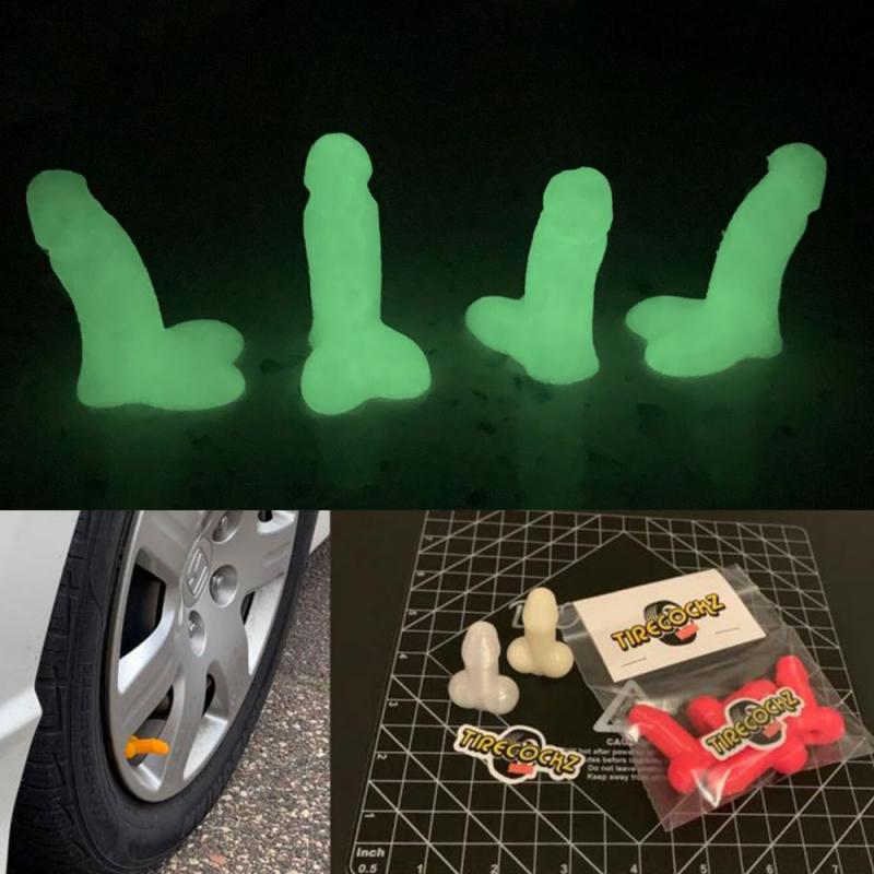 Car Accessories 4PC Durable Car Penis Shape Tire Valve Air Caps Universal Tire Stem Air Cap Airtight Cover Cap Glow In The Dark