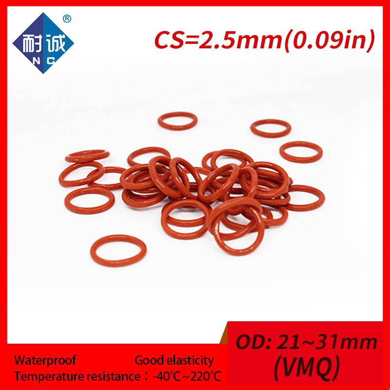 2PCS/lot Silicone rubber oring Red VMQ CS 2.5mm OD21/22/23/24/25/26/27/28/29/30/31mm Gasket Silicone Oring waterproof Silica gel