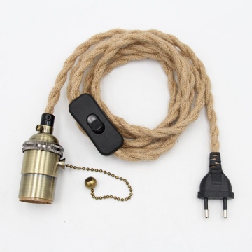 Vintage Light Decoration European Plug Hemp Cord Covered Power Cord With Switch E27 Vintage Lamp Holder Lamp Cords