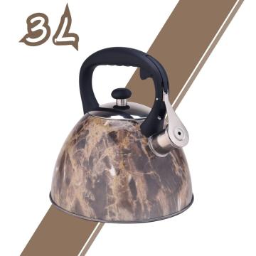 Stainless Steel Whistling Tea Kettle with Brown Pattern