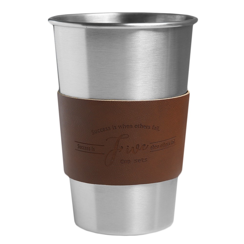ROKEN Stainless Steel Coffee Mugs with Straws and insulated leather 350ML Metal Drinking Mug Coffee Mug Food Grade Cups BPA Free