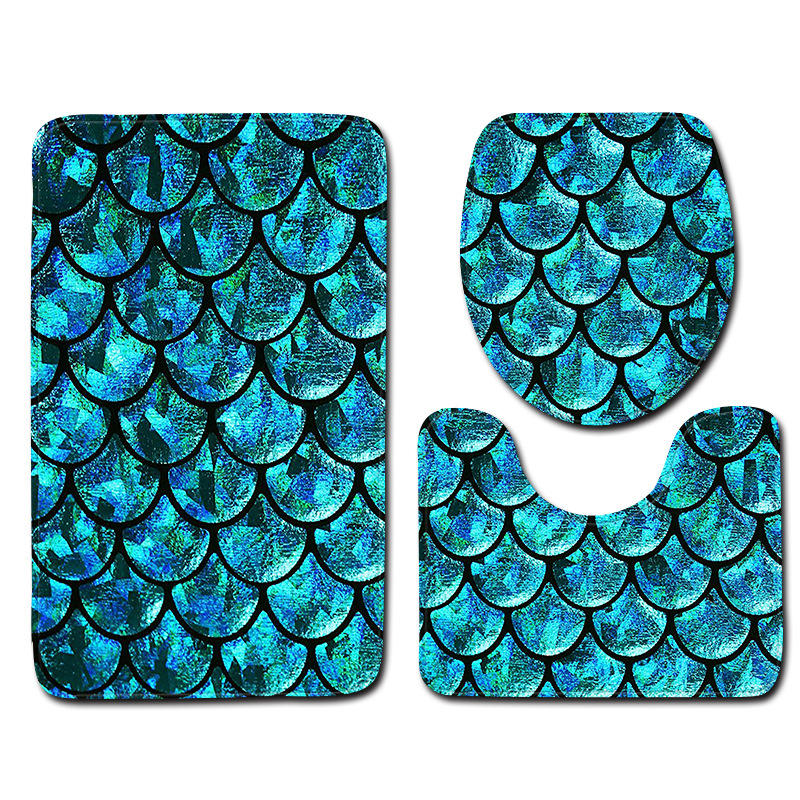 Fish Scales Pattern Bathroom Carpets Set 3Pcs Flannle Bathroom Bath Mat Toilet Rugs Anti-slip Floor Pad Toilet Seat Cover Mat