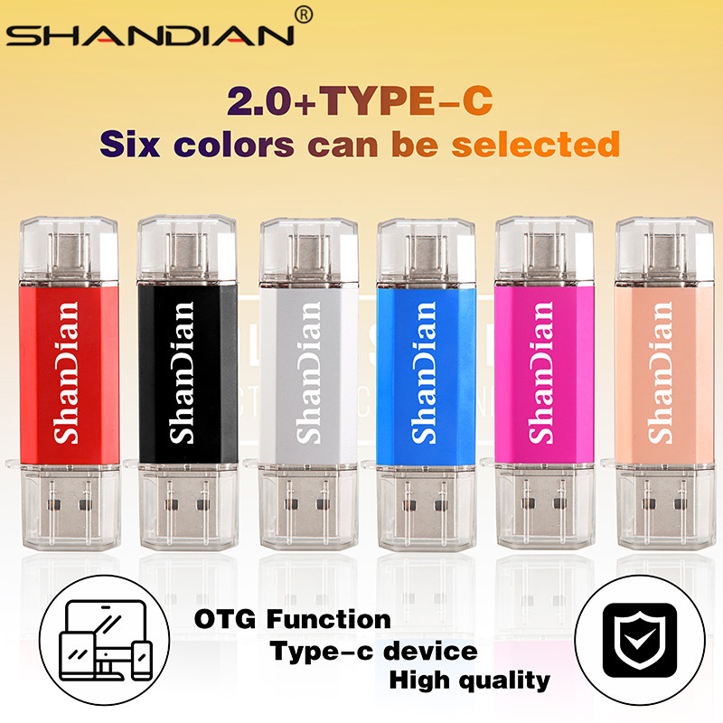 SHANDIAN Real capacity Flash Drive 64G 8G TYPE-C micro-usb 3 IN 1 pen Drive 32G 16G usb Smart Phone thumb pendrive memory