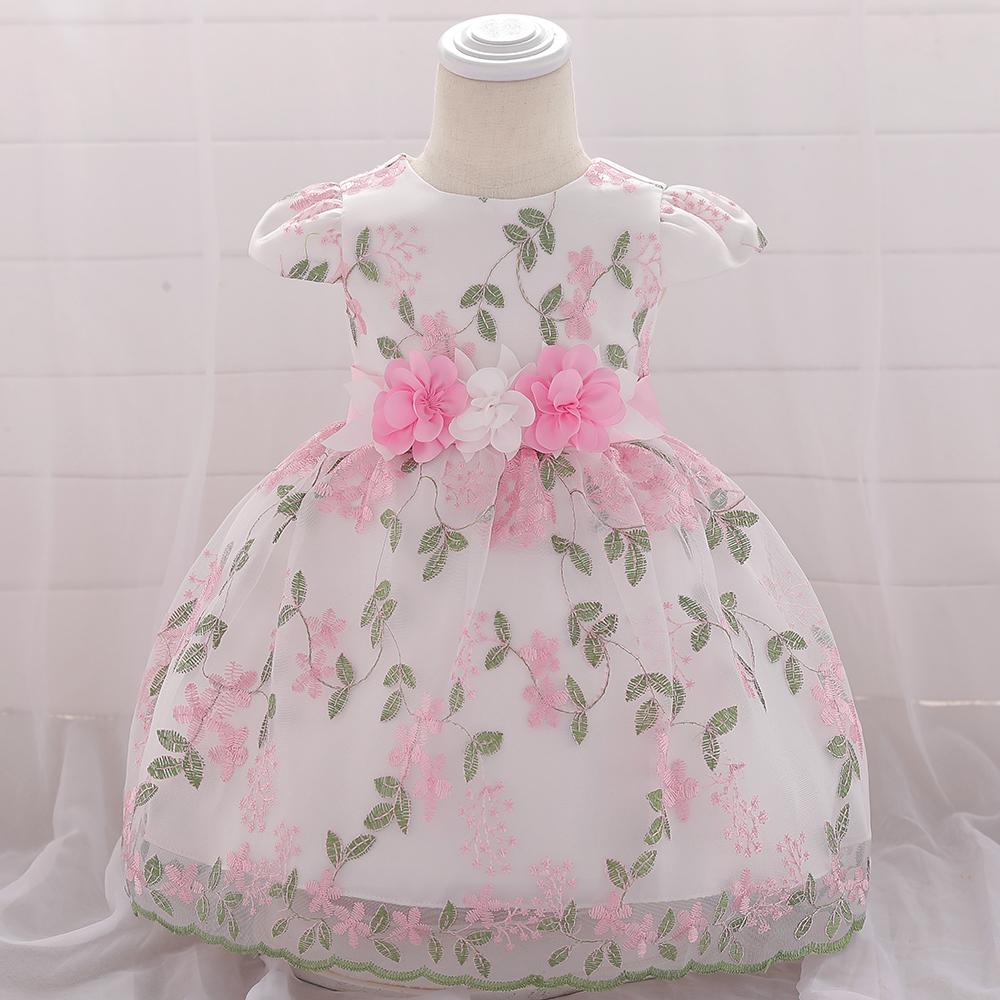 Girl Baby Clothes Flower Bow Ball Gown Dress for Girl Baptism Birthday Dress for 1 Year Floral Party Baby Dress Clothes L1888XZ