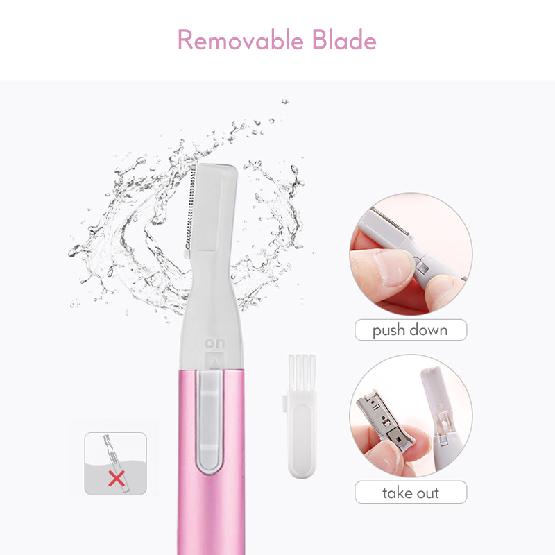 Women Electric Epilator for Bikini Body Face Underarm Battery Lady Eyebrow Trimmer Pink Facial Hair Shaver with Limit Comb