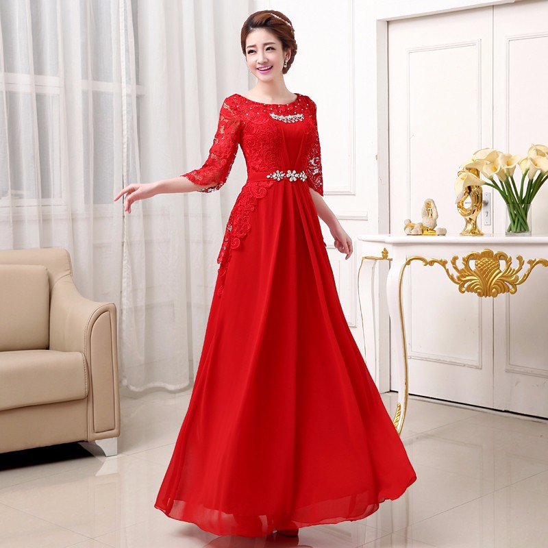 Blue purple red Floor-Length O-neck A-line Lace Full Sleeve Chiffon Long Mother Of The Bride Dresses Plus Size 2018 New Arrival