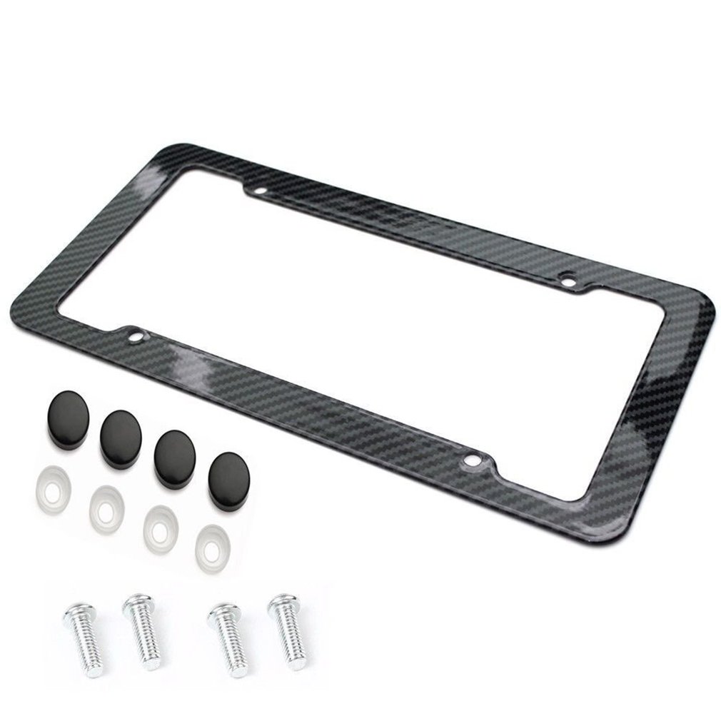 New2pcs License Plate Frame Carbon Fiber Plastic License Plate Frame Bracket With Standard Screw Kits Universal Fit for Cars Top