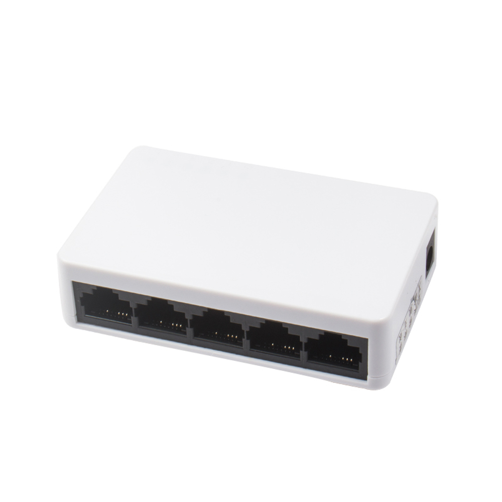 RJ45 Network Switch 5 Ports Fast Ethernet 10/100Mbps LAN Switcher Hub with Power Adapter for Desktop PC