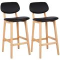 2Pcs Lounge Chairs Bar Chair Beech Legs Simple High Back Chair Leisure Leather Bar Stools Chairs Home Office Backrest Chairs HWC