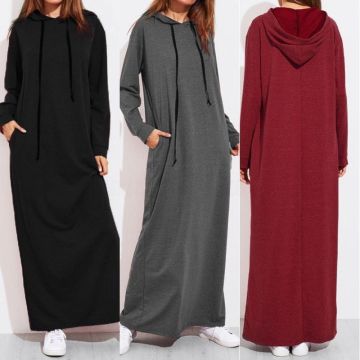 Muslim Tracksuit Sport Long Dress Women Eid Abaya Kaftan Islamic Clothing Hoddies Abayas Vestidos with Pockets Caftan Robe Femme