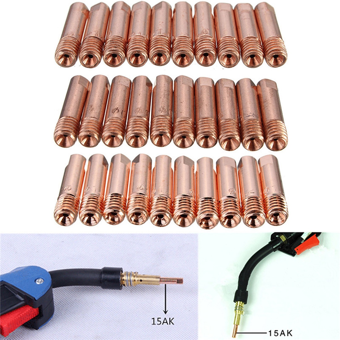Hot 10pcs MB-15AK M6*25mm MIG/MAG Welding Torch Contact Tip Gas Nozzle 0.8/1.0/1.2mm Mig Welding Accessories Torch Contact Tip