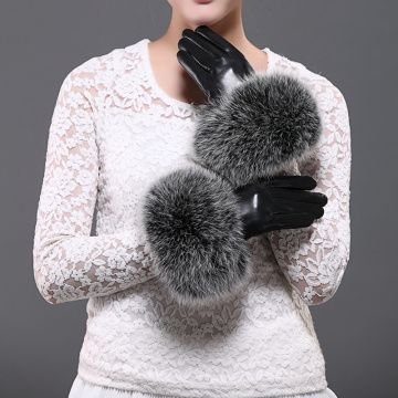 Svadilfari Wholesale New 2019 Winter Female Luxury Style Warm Sheepskin Genuine Leather fox Fur Gloves Driving Thickening Mitten