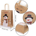 4/12pcs Kraft Paper Bags Snowman Christmas Gift Bags with Handle 16cm x8cm x22cm Cookie Packaging Bags Wedding Party Favor Boxes
