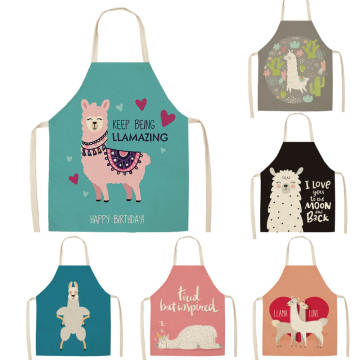 Parent-child Kitchen Apron Cartoon Lovely Alpaca Printed Sleeveless Cotton Linen Aprons for Men Women Home Cleaning Tools