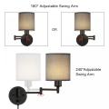 Swing Arm Wall Lamps with Grey Linen Lampshade