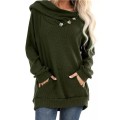 Women Hoodies Sweatshirt Solid-color Large Pocket Button Pleated Knit Hooded Long Sleeve Hoodies Sweatshirt Sudaderas Mujer