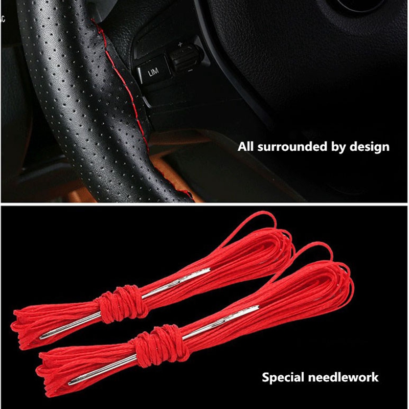 Faux Leather Car Steering Wheel Cover Rutile Braid Steering Needle And Thread Steering-Wheel Interior Accessories 42cm - 50cm